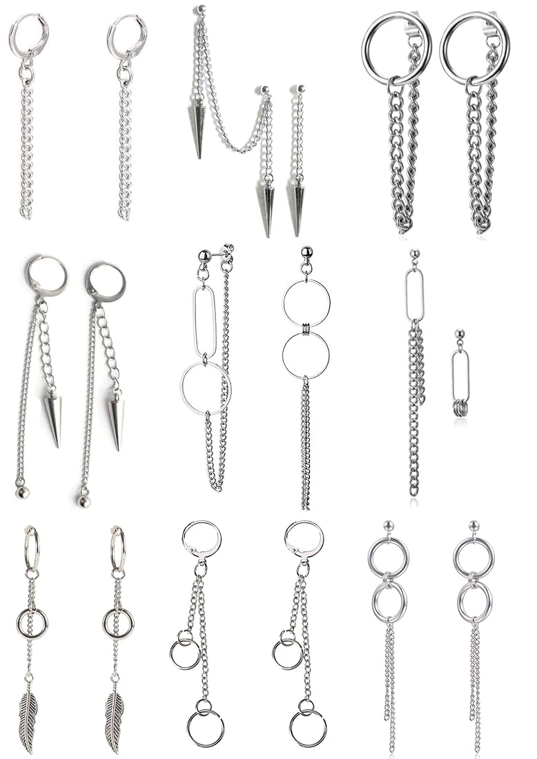 K-POP・アジア hss.125 Buy ZEBRA PATH 18 Pieces Unisex Chain Earrings, KPOP